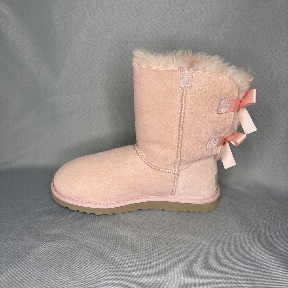 Womens UGG Boots Bailey Bow Pink EPRM Sz6 Suede Wool Coquette Festival VERY RARE - Picture 7 of 13